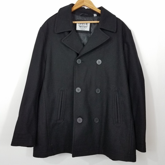 Levi's Other - Levi's Black Wool Blend Double Breasted Peacoat